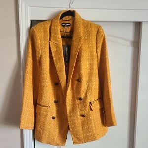 Karl Lagerfeld Mustard Yellow Tweed Double-Breasted Blazer